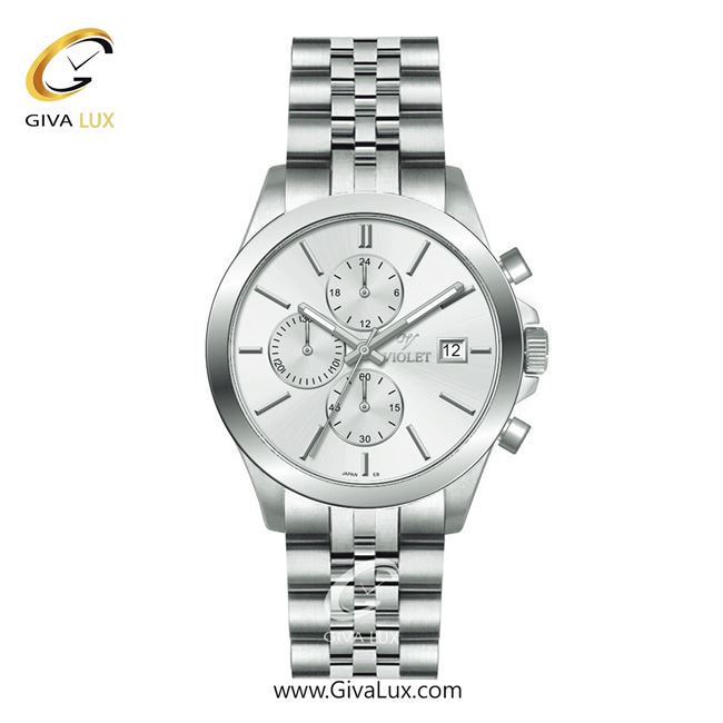 ساعت مچی اورجینال مردانه ویولت VIOLET سه موتوره کرنوگراف نقره ای | نقره ای| نقره ای| کد رفرنس 0566